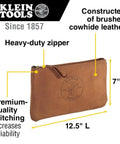 Top-Grain Leather Tool Pouch With Zipper Closure 12.5 Inch Brown Built Tough For Pliers And Wrenches Heavy-Duty Stitching Premium