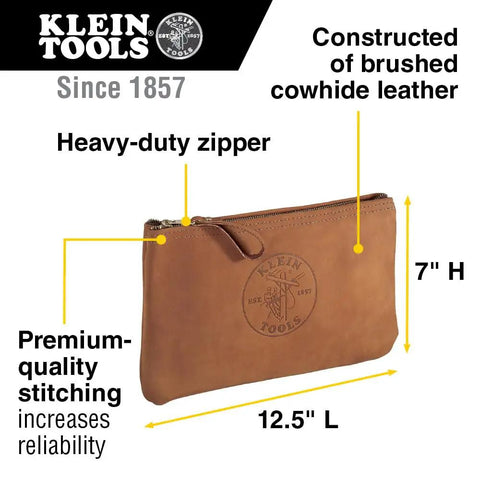 Top-Grain Leather Tool Pouch With Zipper Closure 12.5 Inch Brown Built Tough For Pliers And Wrenches Heavy-Duty Stitching Premium