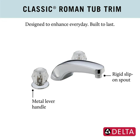 Classic Roman Tub Trim Kit For Deck Mounted Faucet With Rigid Spout, 2-Handle Chrome Bath Fixture, Traditional Design Upgrade.