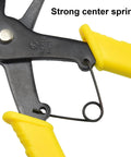 Close-up of 2 In 1 Snap Ring Pliers Dual Purpose Retaining Ring Plier C Clip Tool with yellow handles and center spring.