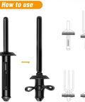Automotive Nylon Blind Rivet Assortment Kit 115 Pcs with diagram showing installation process of black nylon pop rivets.