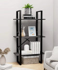 Three Tier Industrial Grey Storage Shelf Engineered Wood Freestanding Bookcase For Living Room And Basement with decor items
