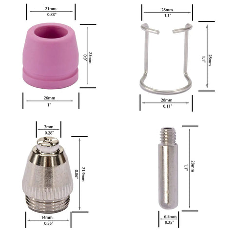 0.030 Inch Plasma Cutter Tip Nozzles Consumables Kit 50 Pack For CUT60 CUT60SP CUT50DP CUT50PI LGK60 LTP 5000 And More 60 Series Machines Pro Grade Long Life Electrodes For Clean, Smooth Cuts components with dimensions