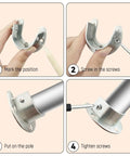 Set Of 4 Heavy Duty Stainless Steel Wardrobe Brackets U Shaped Rod Sockets Flange 1-1/4 Inch Diameter End Supports For Closet Rods With Screws And Mounting Hardware installed on closet rod
