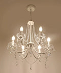 Lit White Crystal Chandelier With Six Lights For Bedroom And Dining Room Modern Elegant Candle Ceiling Light Fixture