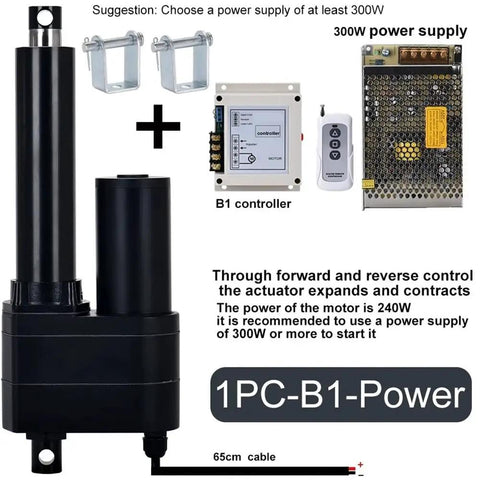 Rock Solid Heavy Duty DC12V Electric Linear Actuator Push Pull Motor Drive components including B1 controller and power supply.