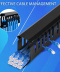 1U Rack Cable Manager Kit 24 Slot Metal Finger Duct With Cover For 19 Inch Server Racks Black showing cables organized neatly.