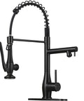 RNDIOZD Kitchen Faucet with Pull Down Sprayer, 2-Spout, Matte Black with flexible coil spout and dual handles for easy use.