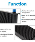 Beefed Up 16 Row AN10 Transmission Oil Cooler Kit With Stacked Plate and adapters, showing cooling features and functions.