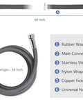 Pull Down Faucet Hose Kit For Kitchens 68 Inch Quick Connect Replacement Hose With Durable Brass End Fittings Lead Free PE Inner Tube