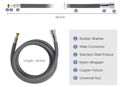 Pull Down Faucet Hose Kit For Kitchens 68 Inch Quick Connect Replacement Hose With Durable Brass End Fittings Lead Free PE Inner Tube