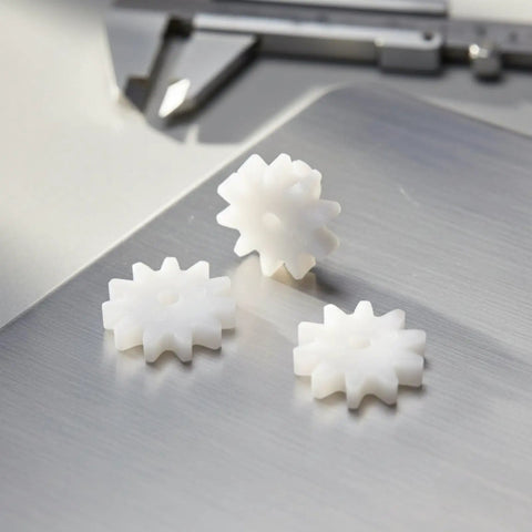 Kids DIY Gear Kit For Hands On Precision Engineering Small Gear Drive Wheel Cog With 2mm Bore 10 Teeth Regular Size Ideal STEM Projects Educational Toys And Tiny Mechanical Prototypes, white plastic gears on metal surface