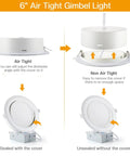 Six Inch LED Recessed Lighting Kit With Junction Box Gimbal Downlights 5CCT, air tight and non-air tight modes shown