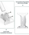 Heavy Duty Universal J Pole Antenna Mount Two Pack With 150 Degree Swivel Arm showing mounting hardware and porous design.