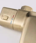 Slick Brushed Gold Thermostatic Shower System With Stable Flow Rainfall Head Wall Mounted Bathroom Faucet Set showing control valve detail.
