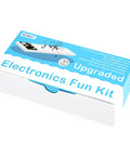 Totally Upgraded Electronics Fun Kit box with power supply module and jumper wires. Compatible with Arduino and STM32.