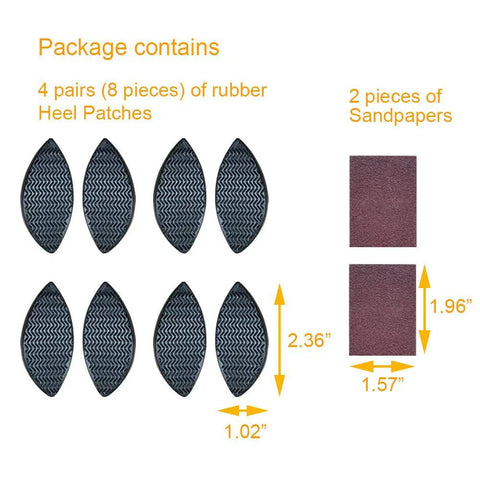 Four Pairs Shoe Heel Repair Patches Kit With Sandpaper For Worn Sneaker Heels, showing eight rubber patches with sandpapers