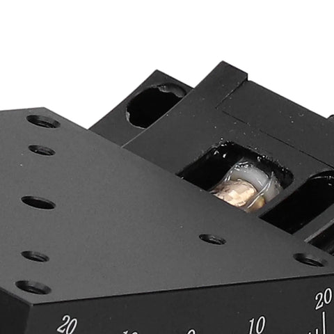 Close-up of a Linear Stage With Goniometer And Sliding Translation 60x60mm showing anodized finish for optical alignment.