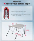 Beefy Boat Bimini Top Shade Cover With Marine Grade 600D Canvas, 2 Bow Design, dimensions guide for 47 to 55 in width.