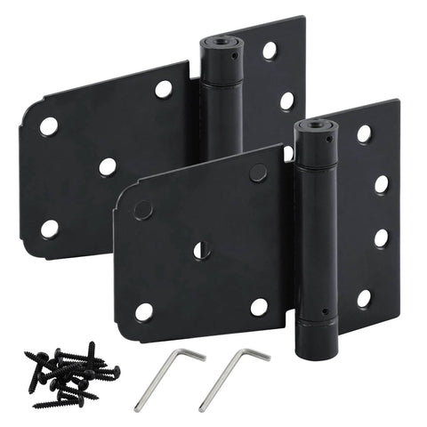 Self Closing Spring Gate Hinge Three And One Half Inch Heavy Duty Automatic T Hinge Steel Black Finish With Screws Two Pack