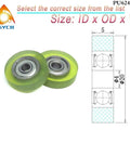 Heavy Duty PU Vending Machine Bearing Roller Polyurethane Pulley Fits 6mm Bore 22mm Diameter Deep Groove Ball Hardware Smooth Currency Counting Replacement Part for Robust Industrial Machines, green rollers with sealed ball bearings.