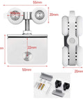 Components of Frameless Sliding Glass Door Track Ceiling Mount Rail Hardware Kit in Aluminum, showing rollers and fittings.