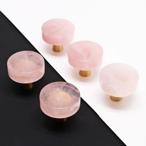 Rose Quartz Cabinet Knobs Set Pink Crystal Drawer Pulls With Brushed Brass Base Chic Pink Handles For Kitchen Cupboard Bedroom Dresser Wardrobe Pale Pink 5 Pack
