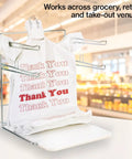 White Thank You Bags Case Of 1000, 11.5 By 6 By 21 Inches, 0.48 Mil HDPE Plastic displayed on a rack in a store setting.