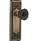 Egg And Dart Plate Double Dummy Crystal Glass Door Knob Set Antique Brass Finish for One Door with etched detailing