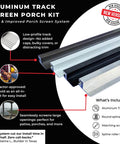 Aluminum Track Porch Screen Kit for DIY Screened In Porch and Patio Upgrade with 94 Inch Extruded Track five sticks, screws visible.