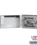 1080AU Surface Mounted Key Keeper for USPS Access, one-door wall mount key cabinet in open view, aluminum finish, heavy-duty steel.