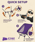 Setup guide for Capy OG Low Back Camping Chair With Tri Lock Stability showing frame assembly and fabric attachment.