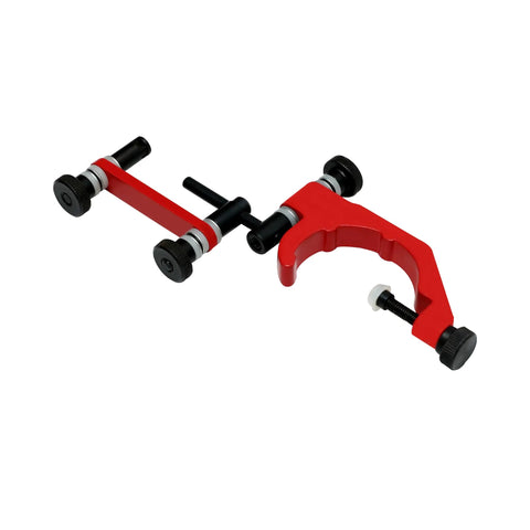 Universal Indicator Holder For Dial Test Indicator Built Tough In Lightweight Aluminum Alloy With One And Seven Eighths Inches Clamping Diameter, Red And Black