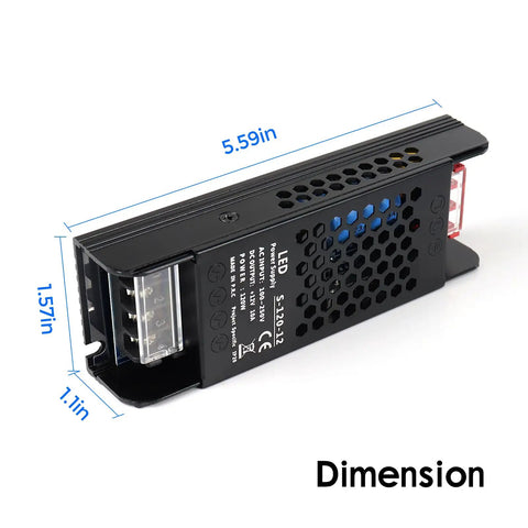 Dimensions of Beefy 12V 10A 120W Universal Regulated Switching Power Supply From 100 To 250V AC To 12V DC Converter LED Driver