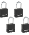 Heavy Duty Weather Resistant Padlock With Weather Cover Keyed Alike Outdoor Lock Set 4 Pack for fences and sheds, black body