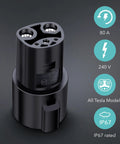 J1772 to Tesla Adapter 80 Amp 240V for All EVs Including Tesla Models S X 3 Y Cybertruck and NACS Alliance, Black