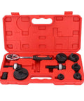 Pro Grade Beefy Ratchet Knockout Hole Punch Kit for Metal and Plastic heavy duty manual punch tool in red carrying case with 6 punches