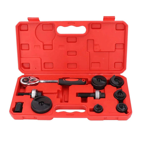 Heavy Duty Ratchet Knockout Hole Punch Driver Kit For Sheet Metal And Electrical Installations in a red case