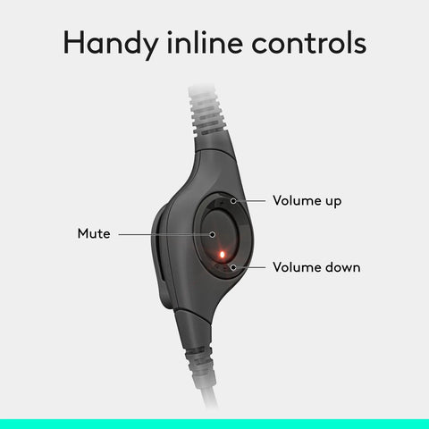 H390 Wired Headset With Noise Cancelling Mic For PC And Chromebook, USB A Stereo Headphones inline controls close-up