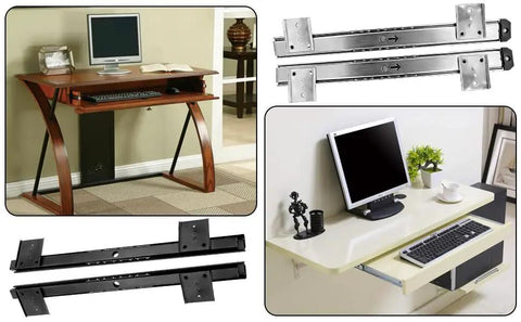 Heavy Duty Keyboard Tray Slides 14 Inch Silver Cold Rolled Steel With Ball Bearing Action for desk setups.