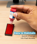 Smooth Operator Sign And Date Self Inking Rubber Stamp With Crisp Red Ink Medium Size Re Inkerable Ink Pads for easy maintenance with ink bottle.