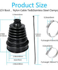 2 Pack Silicone CV Boot Repair Kit With Waterproof Dustproof Seal, showing boot dimensions, cable tie, and stainless clamps