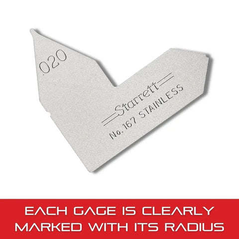 Pro Grade Radius Gauge For Convex And Concave Curves Time Saving Tool For Carpenters And Construction Pros Stainless Steel.020 Inch Radius Gauge With Easy Read Inch Measurements And Rust Resistant Durability showing closeup of .020 inch marking and stainless steel material