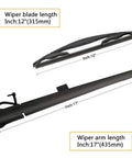 Fresh Rear Wiper Arm And Blade Direct Swap For Cadillac Escalade GMC Yukon Chevy Tahoe And Suburbans showing 12" wiper blade and 17" arm dimensions.