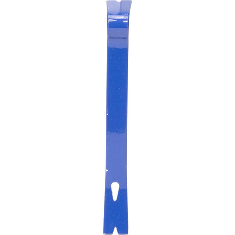 Compact Five And A Half Inch Pry Bar Nail Puller For DIY Pros And Handymen Made In The USA, blue chrome plated tempered steel, front view.