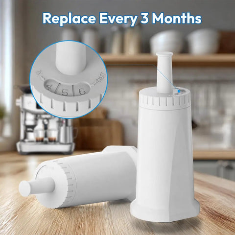 Must Have Replacement Water Filters Straight Up Knocking Out Hard Water Scale Keeping Espresso Shots Crystal Clear, white filters with replaceable indicator.