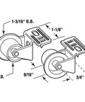 Knock Out Sticky Drawers Fast With These Premium Front Glide Rollers Featuring One Inch Plastic Wheels On Heavy Duty Steel Brackets showing dimensions.