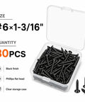 Self Tapping Wood Screws #6 x 1-9/16 in Black Flat Head with Phillips Drive in storage case