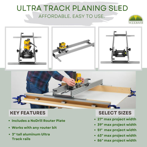 27 Inch Router Sled For Planing And Slab Flattening With Ultra Track Aluminum Rails A Rigid Rail System in use on wood slab
