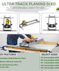Planing Sled For Wide Stock Up To 86 Inches Wide With Ultra Track Rails And Heavy Duty Router Aid in workshop setting